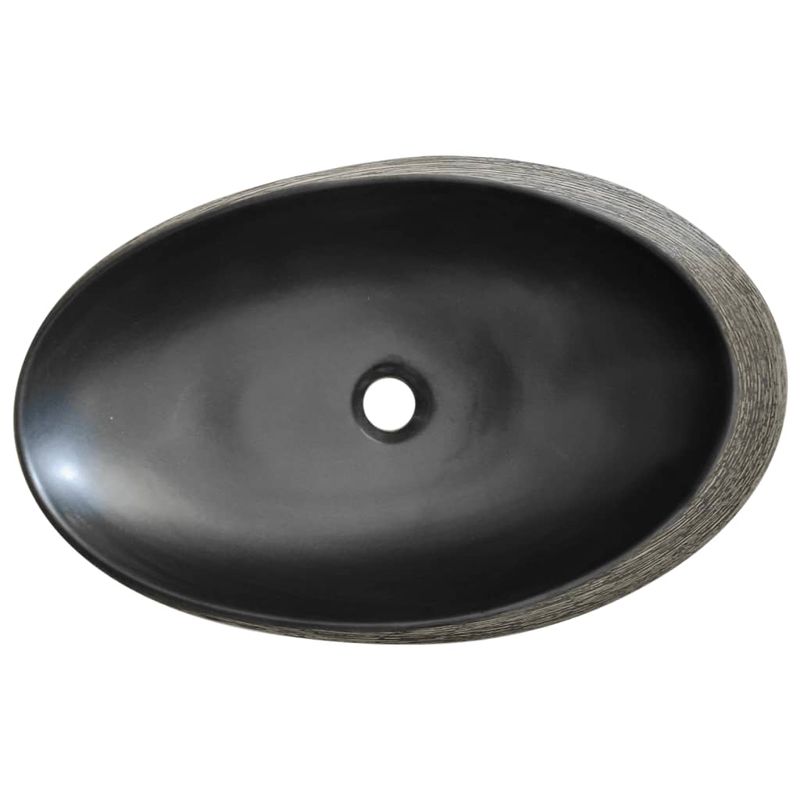 Casa si Gradina - Sanitare - Lavoar baie si accesorii - Lavoare si piedestale - Lavoar de blat, 59x40x14 cm, ceramica, oval, gri și negru - Infinity.ro