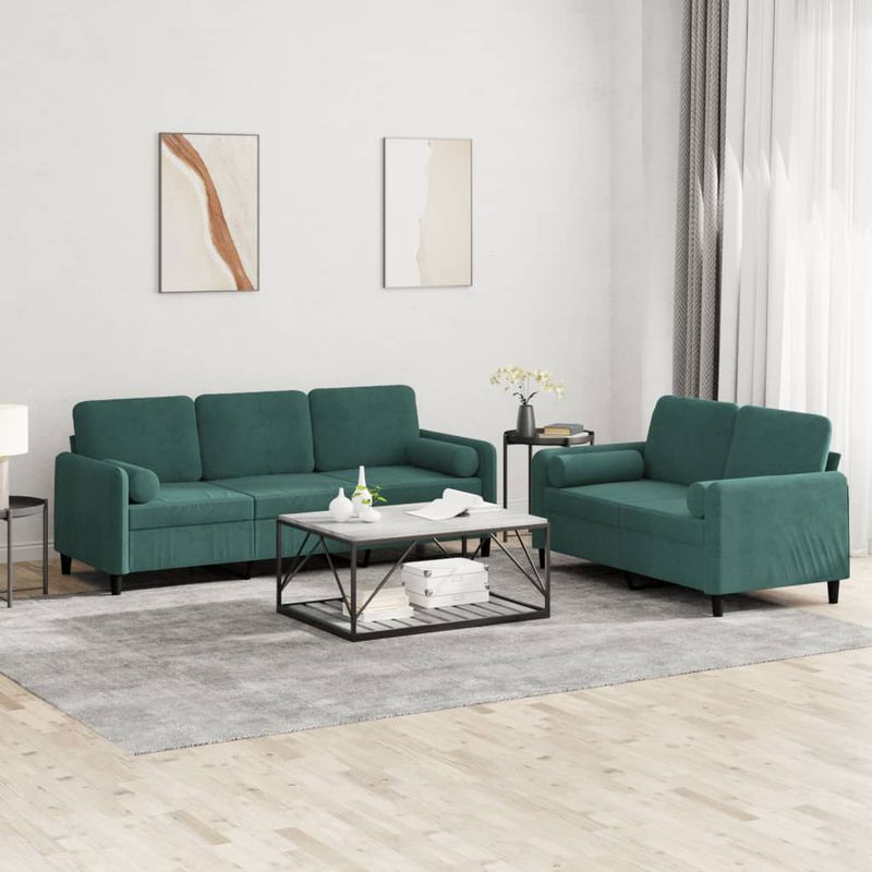 Casa si Gradina - Mobilier - Seturi de mobilier - Seturi living - Set canapea cu perne, 2 piese, verde inchis, catifea - Infinity.ro