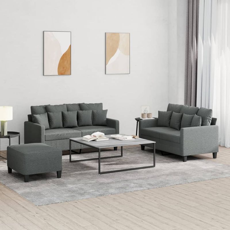 Casa si Gradina - Mobilier - Seturi de mobilier - Seturi living - Set de canapele cu perne, 3 piese, gri inchis, textil - Infinity.ro