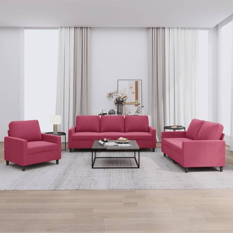 Casa si Gradina - Mobilier - Seturi de mobilier - Seturi living - Set canapea cu perne, 3 piese, rosu vin, catifea - Infinity.ro