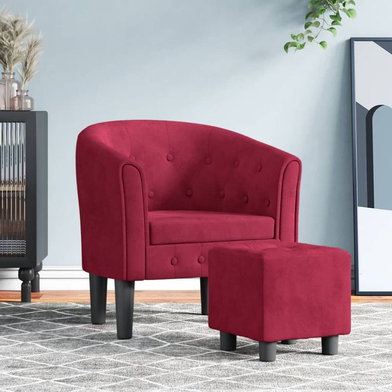 Casa si Gradina - Mobilier - Scaune si fotolii - Fotolii - Fotoliu tip cuva cu taburet, rosu vin, catifea - Infinity.ro