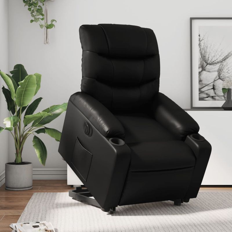 Casa si Gradina - Mobilier - Scaune si fotolii - Fotolii - Fotoliu rabatabil electric cu ridicare, negru, piele ecologica - Infinity.ro