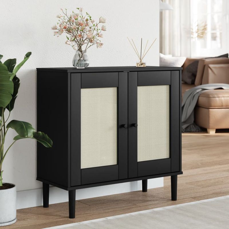 Casa si Gradina - Mobilier - Comode si corpuri - Comode - Servanta SENJA, aspect ratan negru, 80x35x80 cm, lemn masiv pin - Infinity.ro