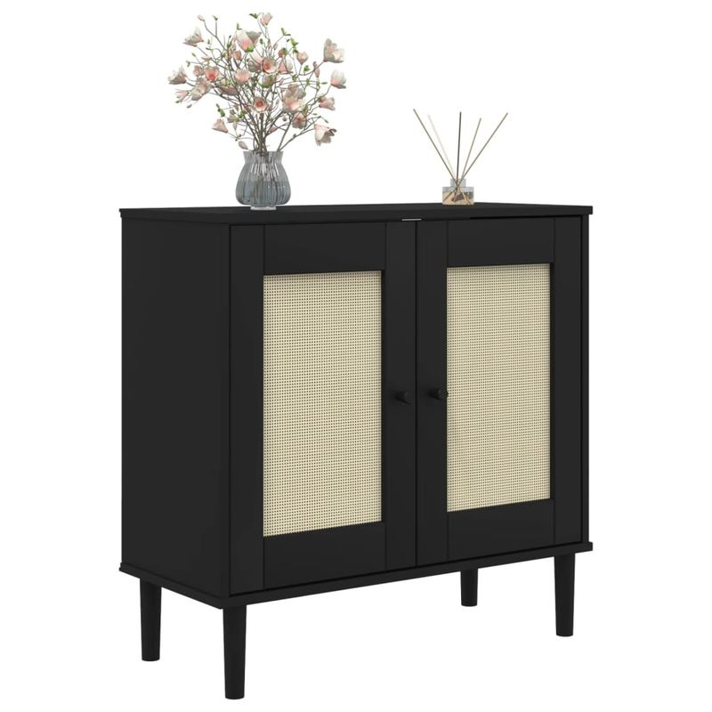 Casa si Gradina - Mobilier - Comode si corpuri - Comode - Servanta SENJA, aspect ratan negru, 80x35x80 cm, lemn masiv pin - Infinity.ro