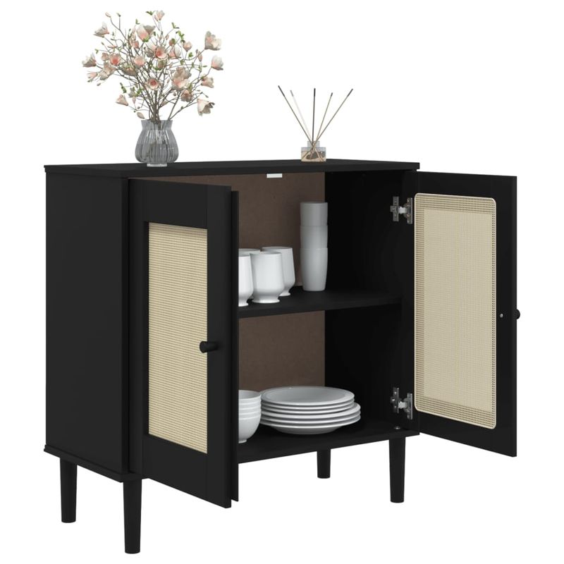 Casa si Gradina - Mobilier - Comode si corpuri - Comode - Servanta SENJA, aspect ratan negru, 80x35x80 cm, lemn masiv pin - Infinity.ro
