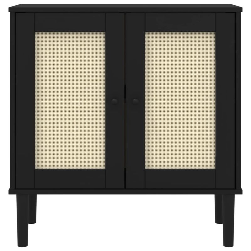 Casa si Gradina - Mobilier - Comode si corpuri - Comode - Servanta SENJA, aspect ratan negru, 80x35x80 cm, lemn masiv pin - Infinity.ro