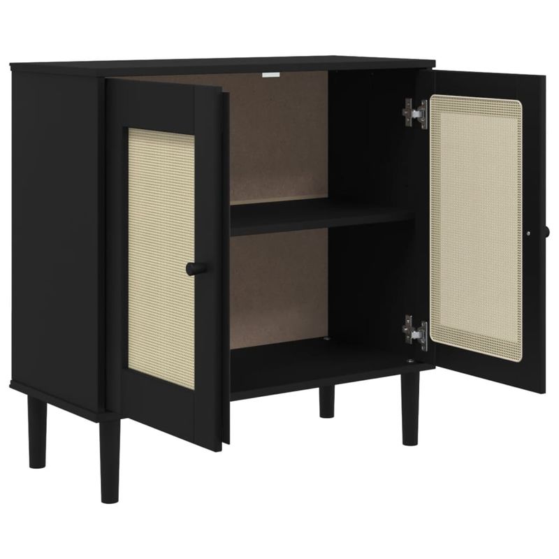 Casa si Gradina - Mobilier - Comode si corpuri - Comode - Servanta SENJA, aspect ratan negru, 80x35x80 cm, lemn masiv pin - Infinity.ro