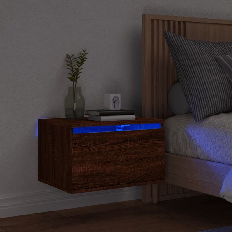 Casa si Gradina - Mobilier - Comode si corpuri - Noptiere - Noptiera montata pe perete cu lumini LED, stejar maro - Infinity.ro