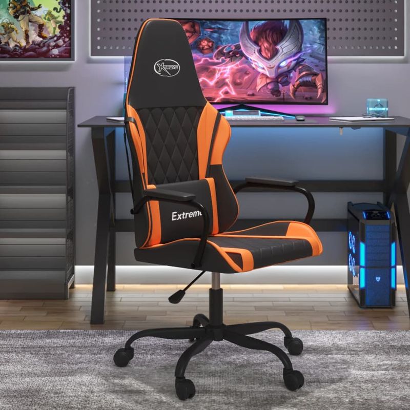PC, gaming si accesorii - Gaming - Accesorii gaming - Scaune gaming - Scaun de gaming de masaj, negru si portocaliu, piele ecologica - Infinity.ro