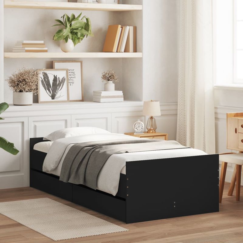 Casa si Gradina - Mobilier - Paturi si accesorii - Paturi - Cadru de pat cu sertare, negru, 100x200 cm - Infinity.ro