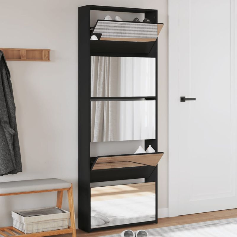 Casa si Gradina - Mobilier - Organizare si depozitare - Organizator incaltaminte - Pantofar cu oglinda, 5 niveluri, negru, 63x17x169,5 cm - Infinity.ro