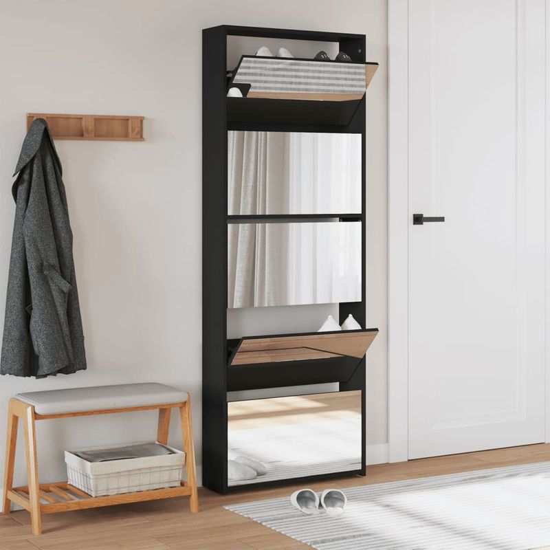 Casa si Gradina - Mobilier - Organizare si depozitare - Organizator incaltaminte - Pantofar cu oglinda, 5 niveluri, negru, 63x17x169,5 cm - Infinity.ro