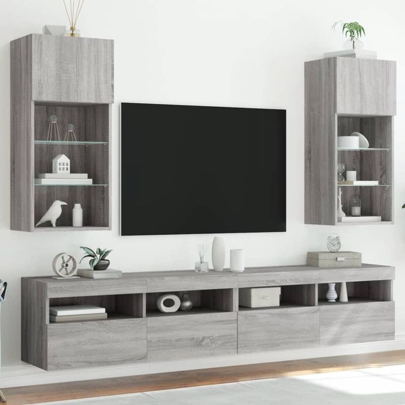 Casa si Gradina - Mobilier - Comode si corpuri - Comode - Comode TV cu lumini LED, 2 buc., gri sonoma, 40,5x30x90 cm - Infinity.ro