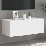 Casa si Gradina - Mobilier - Comode si corpuri - Comode - Comoda TV de perete cu lumini LED, alb, 80x35x31 cm - Infinity.ro