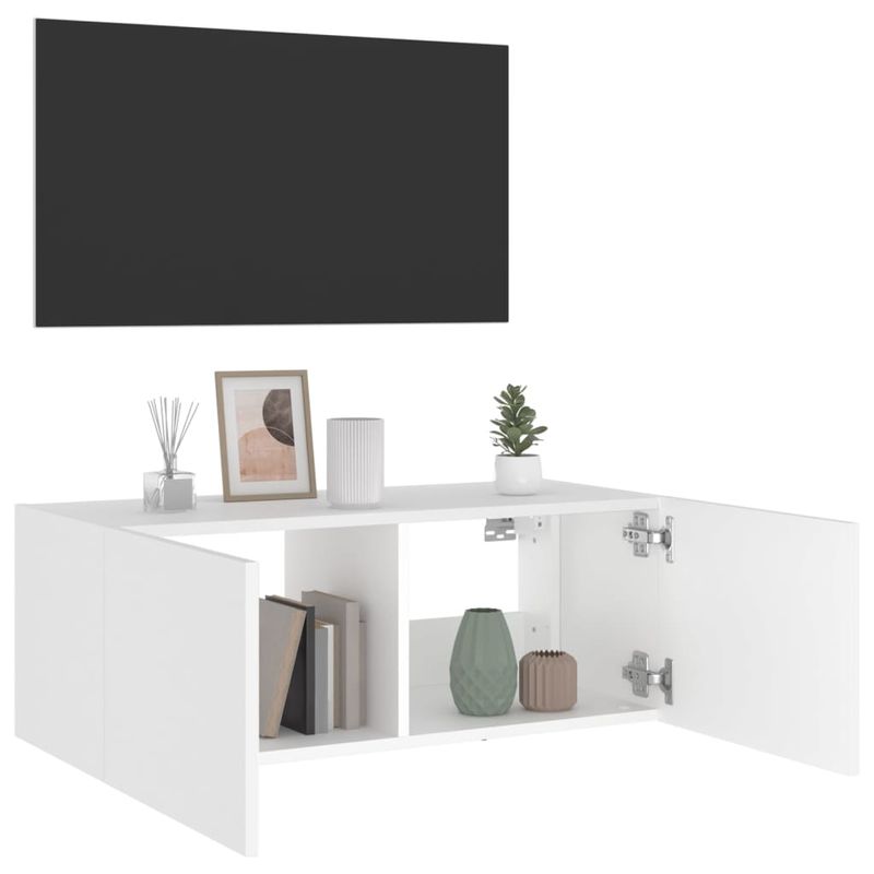 Casa si Gradina - Mobilier - Comode si corpuri - Comode - Comoda TV de perete cu lumini LED, alb, 80x35x31 cm - Infinity.ro