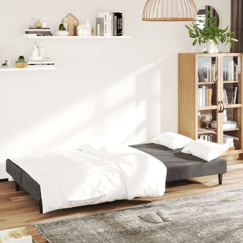 Casa si Gradina - Mobilier - Canapele si coltare - Canapele - Canapea extensibila cu 2 locuri, gri inchis, catifea - Infinity.ro