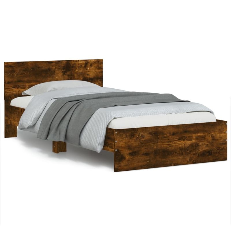 Casa si Gradina - Mobilier - Paturi si accesorii - Paturi - Cadru de pat cu tablie stejar fumuriu 100x200 cm lemn prelucrat - Infinity.ro