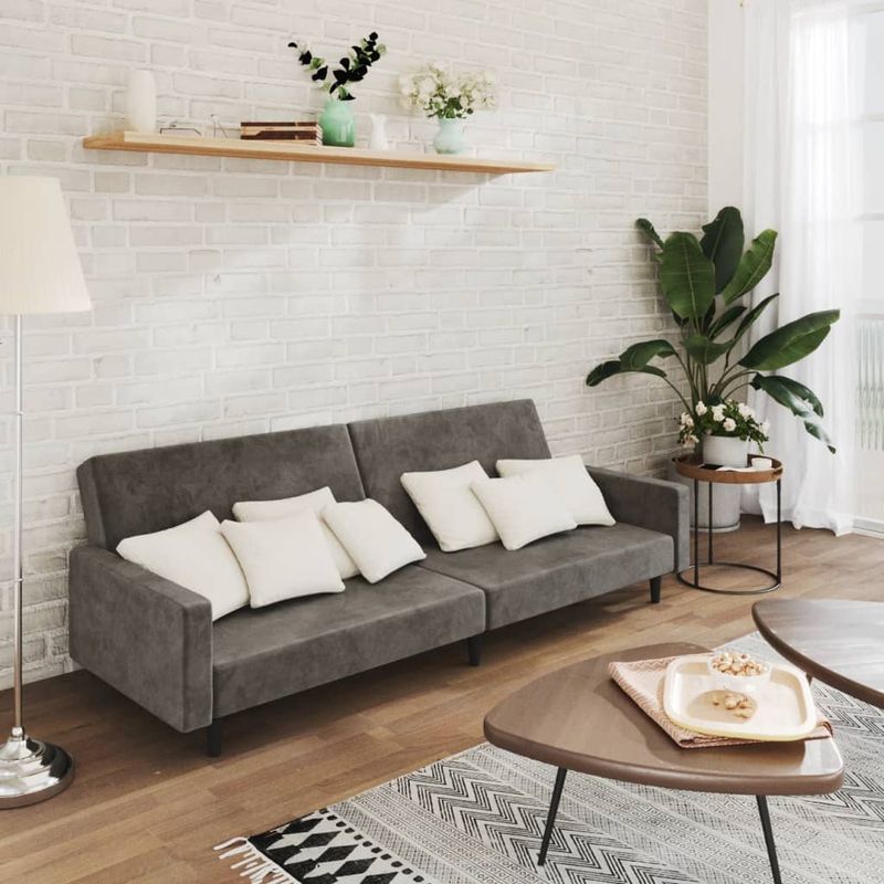 Casa si Gradina - Mobilier - Canapele si coltare - Canapele - Canapea extensibila cu 2 locuri, gri inchis, catifea - Infinity.ro