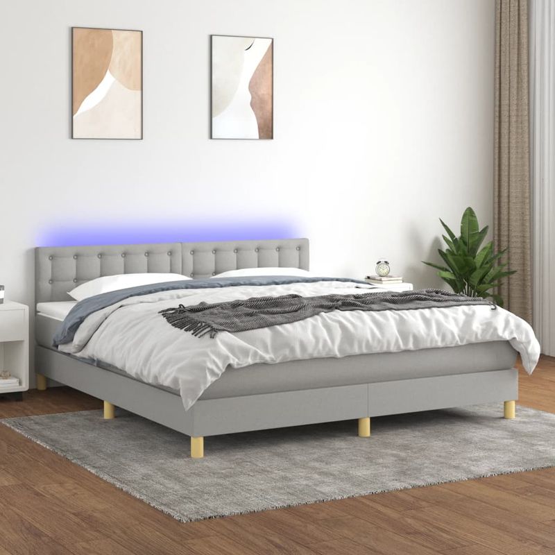 Casa si Gradina - Mobilier - Paturi si accesorii - Paturi - Pat cu arcuri, saltea si LED, gri deschis, 180x200 cm, textil - Infinity.ro