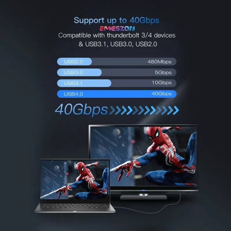 Laptop, Telefoane si Tablete - Telefoane mobile si accesorii - Accesorii Telefoane - Cabluri si adaptoare telefoane - Cablu Date si Incarcare Tip C 100W-240W USB-C 4.0 Emeszon®, Audio Video 8K 4K 60Hz 40 Gbps Type-C x 2, 20V 5A, 1m, negru - Infinity.ro