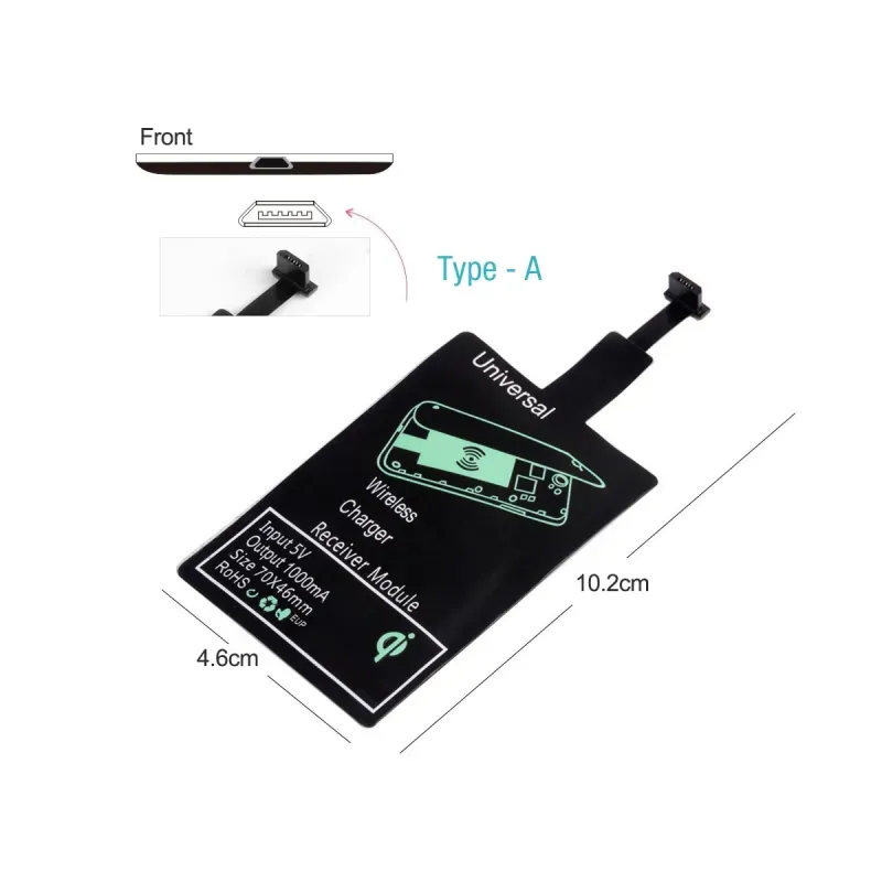 Laptop, Telefoane si Tablete - Telefoane mobile si accesorii - Accesorii Telefoane - Incarcatoare telefoane - Incarcator Wireless Receiver Type-A Micro USB Envisage putere 5V / 1A incarcare telefon inductie electromagnetica, negru - Infinity.ro
