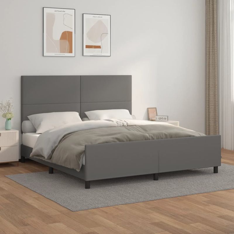 Casa si Gradina - Mobilier - Paturi si accesorii - Paturi - Cadru de pat cu tablie, gri, 160x200 cm, piele ecologica - Infinity.ro