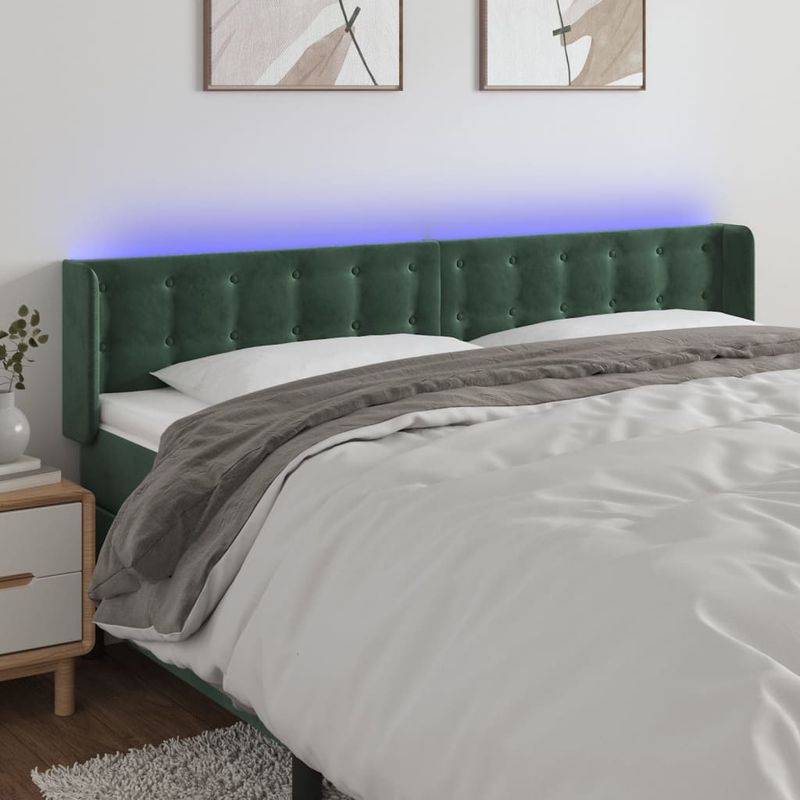 Casa si Gradina - Mobilier - Paturi si accesorii - Accesorii paturi - Tablie de pat cu LED, verde inchis, 163x16x78/88 cm, catifea - Infinity.ro