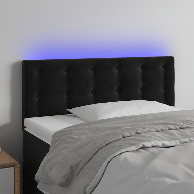 Casa si Gradina - Mobilier - Paturi si accesorii - Accesorii paturi - Tablie de pat cu LED, negru, 100x5x78/88 cm, catifea - Infinity.ro
