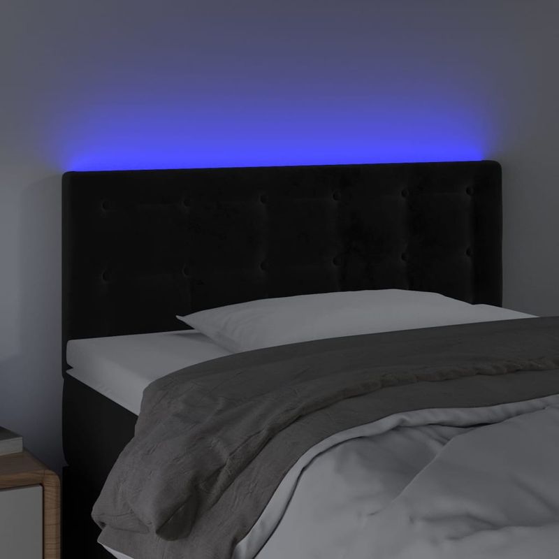 Casa si Gradina - Mobilier - Paturi si accesorii - Accesorii paturi - Tablie de pat cu LED, negru, 100x5x78/88 cm, catifea - Infinity.ro