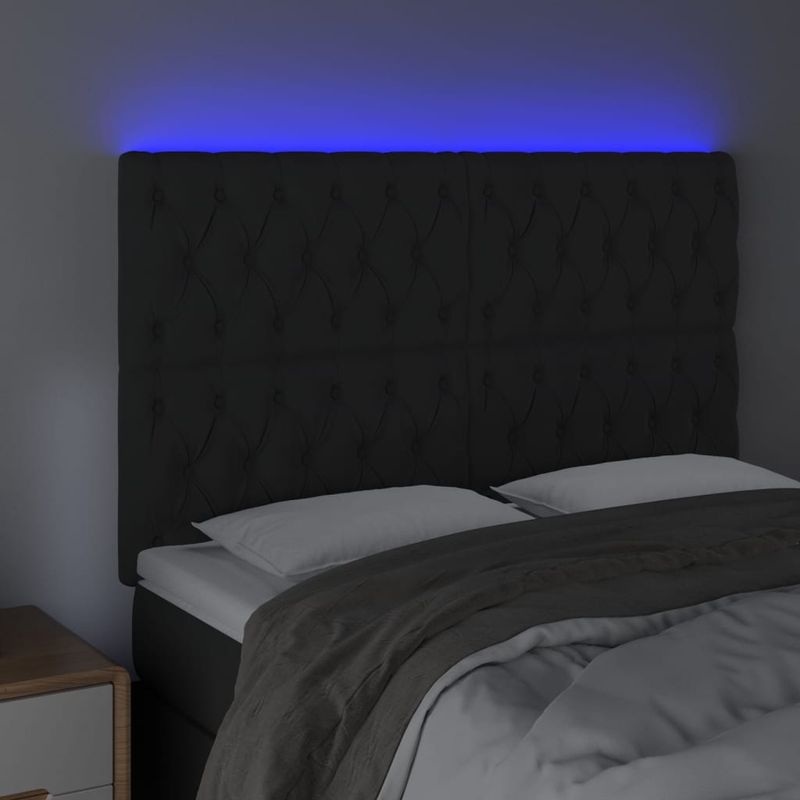Casa si Gradina - Mobilier - Paturi si accesorii - Accesorii paturi - Tablie de pat cu LED, negru, 144x7x118/128 cm, catifea - Infinity.ro