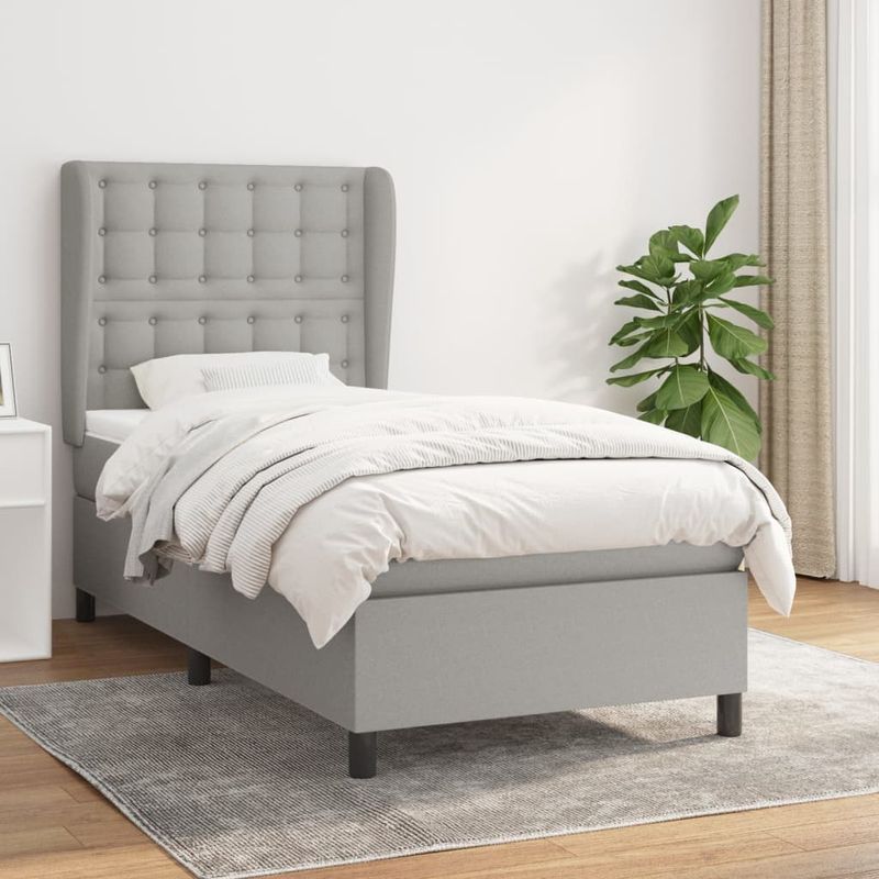 Casa si Gradina - Mobilier - Paturi si accesorii - Paturi - Pat box spring cu saltea, gri deschis, 90x190 cm, textil - Infinity.ro