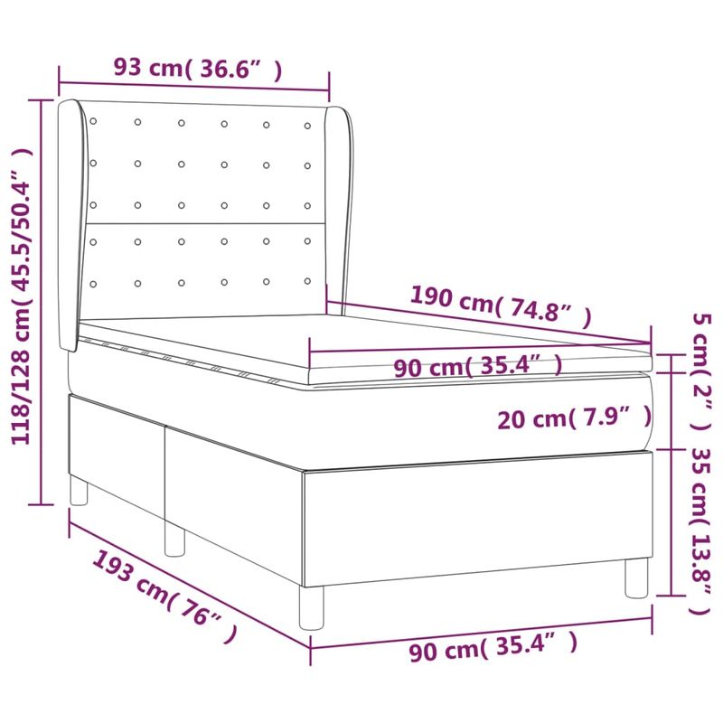 Casa si Gradina - Mobilier - Paturi si accesorii - Paturi - Pat box spring cu saltea, gri deschis, 90x190 cm, textil - Infinity.ro
