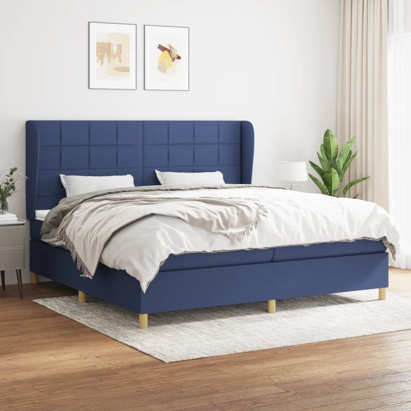 Casa si Gradina - Mobilier - Paturi si accesorii - Paturi - Pat box spring cu saltea, albastru, 200x200 cm, textil - Infinity.ro