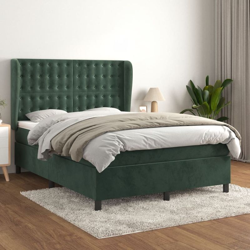 Casa si Gradina - Mobilier - Paturi si accesorii - Paturi - Pat box spring cu saltea, verde inchis, 140x200 cm, catifea - Infinity.ro