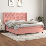 Casa si Gradina - Mobilier - Paturi si accesorii - Paturi - Pat box spring cu saltea, roz, 180x200 cm, catifea - Infinity.ro