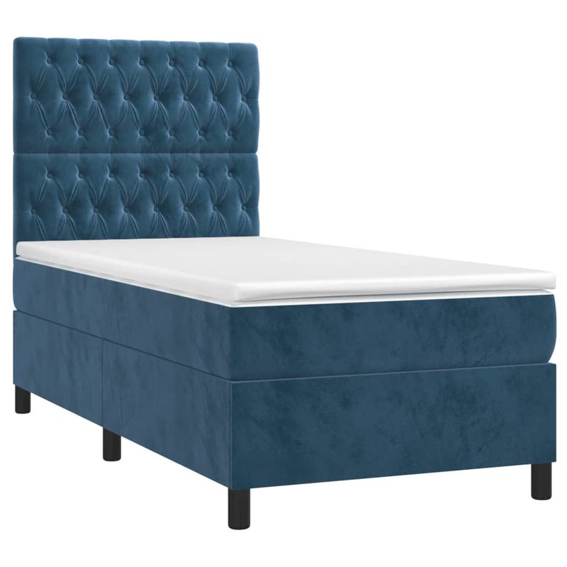 Casa si Gradina - Mobilier - Paturi si accesorii - Paturi - Pat box spring cu saltea, albastru inchis, 90x190 cm, catifea - Infinity.ro