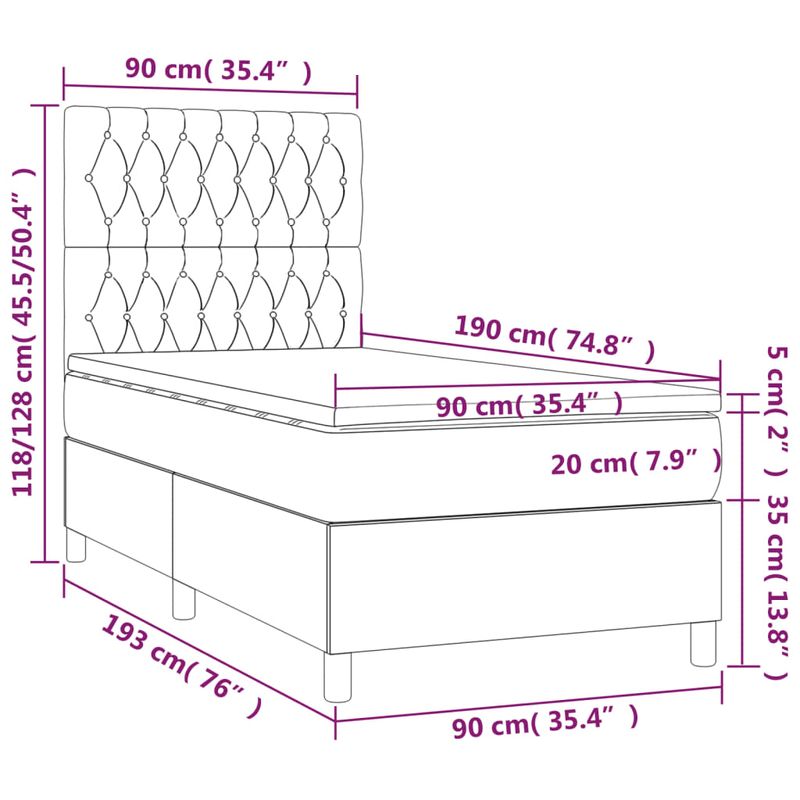 Casa si Gradina - Mobilier - Paturi si accesorii - Paturi - Pat box spring cu saltea, albastru inchis, 90x190 cm, catifea - Infinity.ro