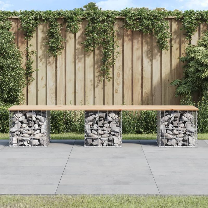 Casa si Gradina - Gradina si terasa - Mobilier exterior - Bancute de gradina - Banca de gradina, design gabion, 203x44x42cm, lemn masiv de pin - Infinity.ro