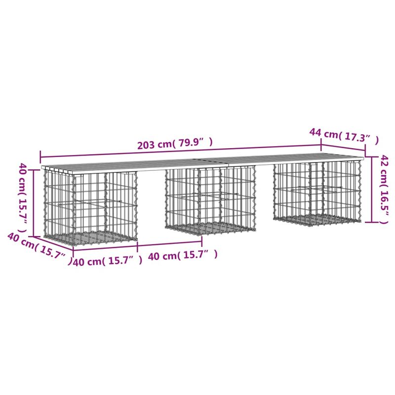 Casa si Gradina - Gradina si terasa - Mobilier exterior - Bancute de gradina - Banca de gradina, design gabion, 203x44x42cm, lemn masiv de pin - Infinity.ro