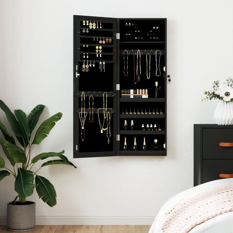 Casa si Gradina - Mobilier - Dulapuri si sifoniere - Dulapuri - Dulap de bijuterii cu oglinda de perete, negru, 37,5x10x106 cm - Infinity.ro