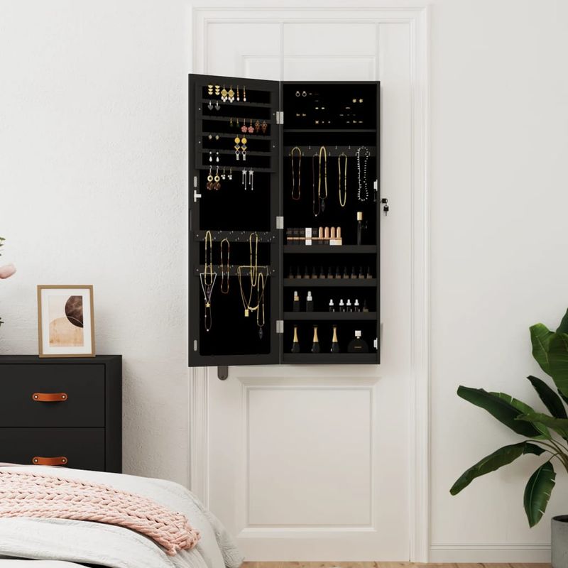 Casa si Gradina - Mobilier - Dulapuri si sifoniere - Dulapuri - Dulap de bijuterii cu oglinda de perete, negru, 37,5x10x106 cm - Infinity.ro