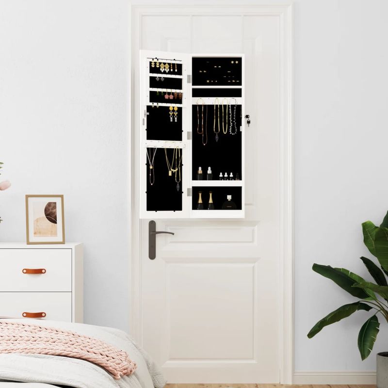Casa si Gradina - Mobilier - Dulapuri si sifoniere - Dulapuri - Dulap de bijuterii cu oglinda montat pe perete alb 30x8,5x90 cm - Infinity.ro