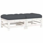 Casa si Gradina - Gradina si terasa - Mobilier exterior - Canapele si fotolii gradina - Taburete de gradina cu perne, 2 buc., alb, lemn masiv de pin - Infinity.ro