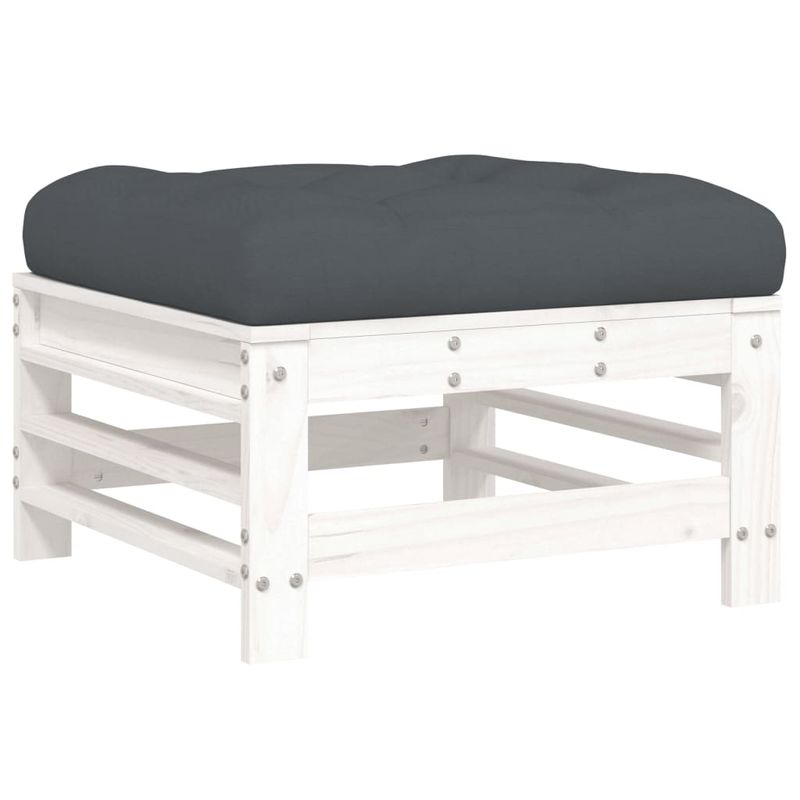 Casa si Gradina - Gradina si terasa - Mobilier exterior - Canapele si fotolii gradina - Taburete de gradina cu perne, 2 buc., alb, lemn masiv de pin - Infinity.ro