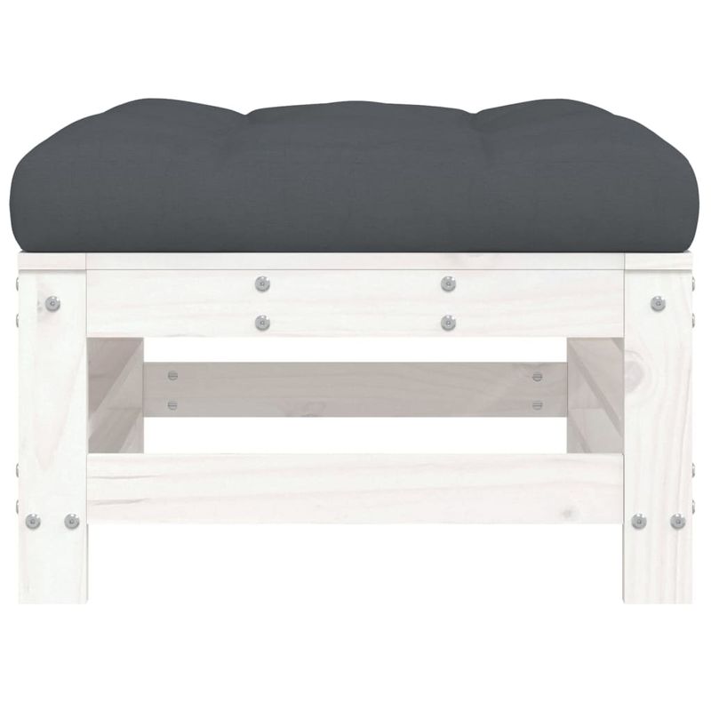 Casa si Gradina - Gradina si terasa - Mobilier exterior - Canapele si fotolii gradina - Taburete de gradina cu perne, 2 buc., alb, lemn masiv de pin - Infinity.ro