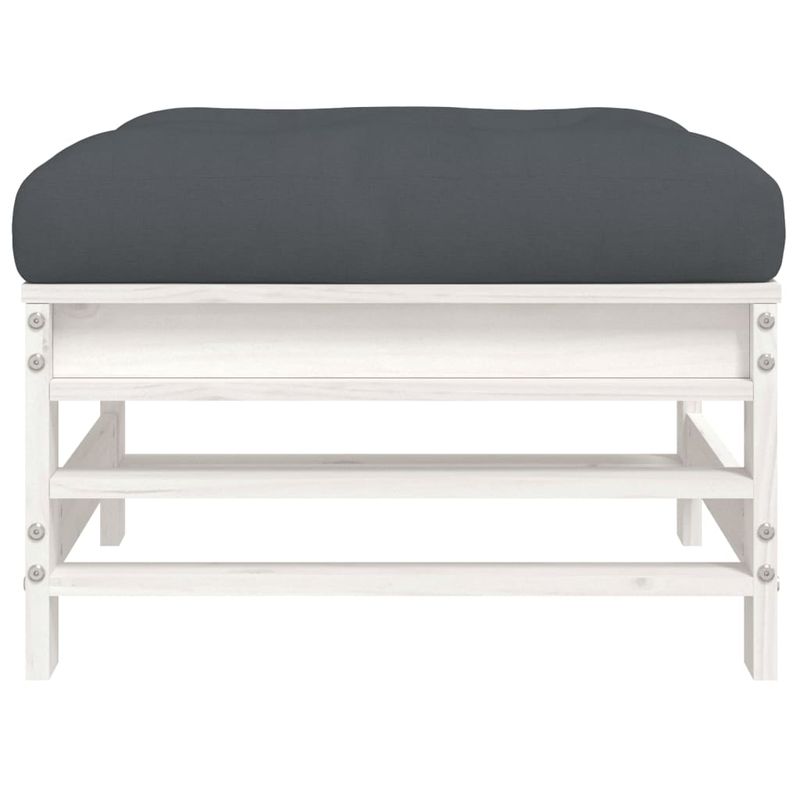 Casa si Gradina - Gradina si terasa - Mobilier exterior - Canapele si fotolii gradina - Taburete de gradina cu perne, 2 buc., alb, lemn masiv de pin - Infinity.ro