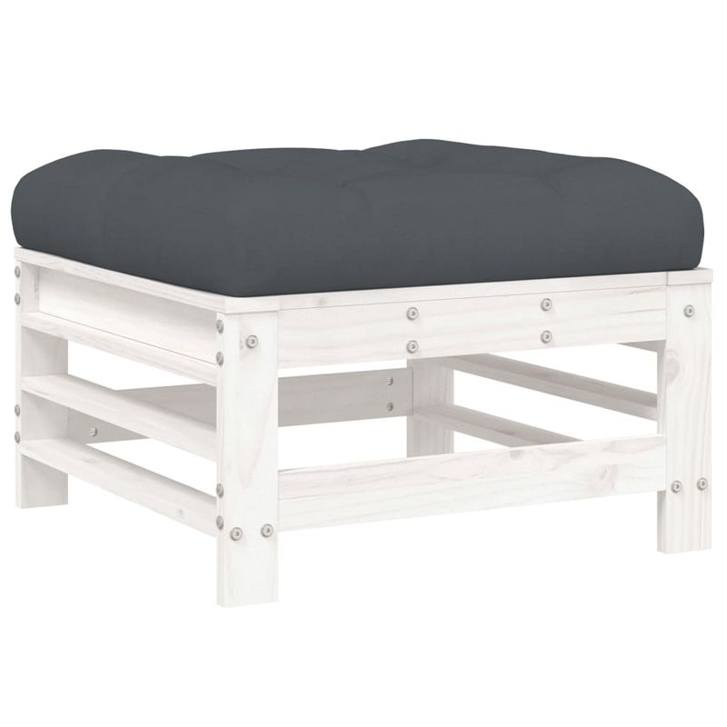 Casa si Gradina - Gradina si terasa - Mobilier exterior - Canapele si fotolii gradina - Taburete de gradina cu perne, 2 buc., alb, lemn masiv de pin - Infinity.ro