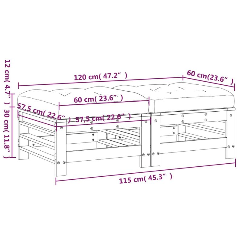 Casa si Gradina - Gradina si terasa - Mobilier exterior - Canapele si fotolii gradina - Taburete de gradina cu perne, 2 buc., alb, lemn masiv de pin - Infinity.ro