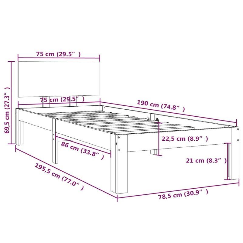 Casa si Gradina - Mobilier - Paturi si accesorii - Paturi - Cadru de pat mic single, alb, 75x190 cm, lemn masiv - Infinity.ro