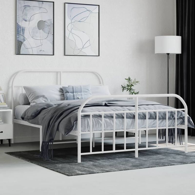 Casa si Gradina - Mobilier - Paturi si accesorii - Paturi - Cadru de pat metalic cu tablie de cap/picioare, alb, 140x190 cm - Infinity.ro